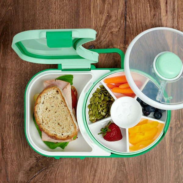 Frühstücksbox für Kinder Lunchbox Snack Spinner 2in1 – Sage Green mit Sandwich und Gemüsefächern