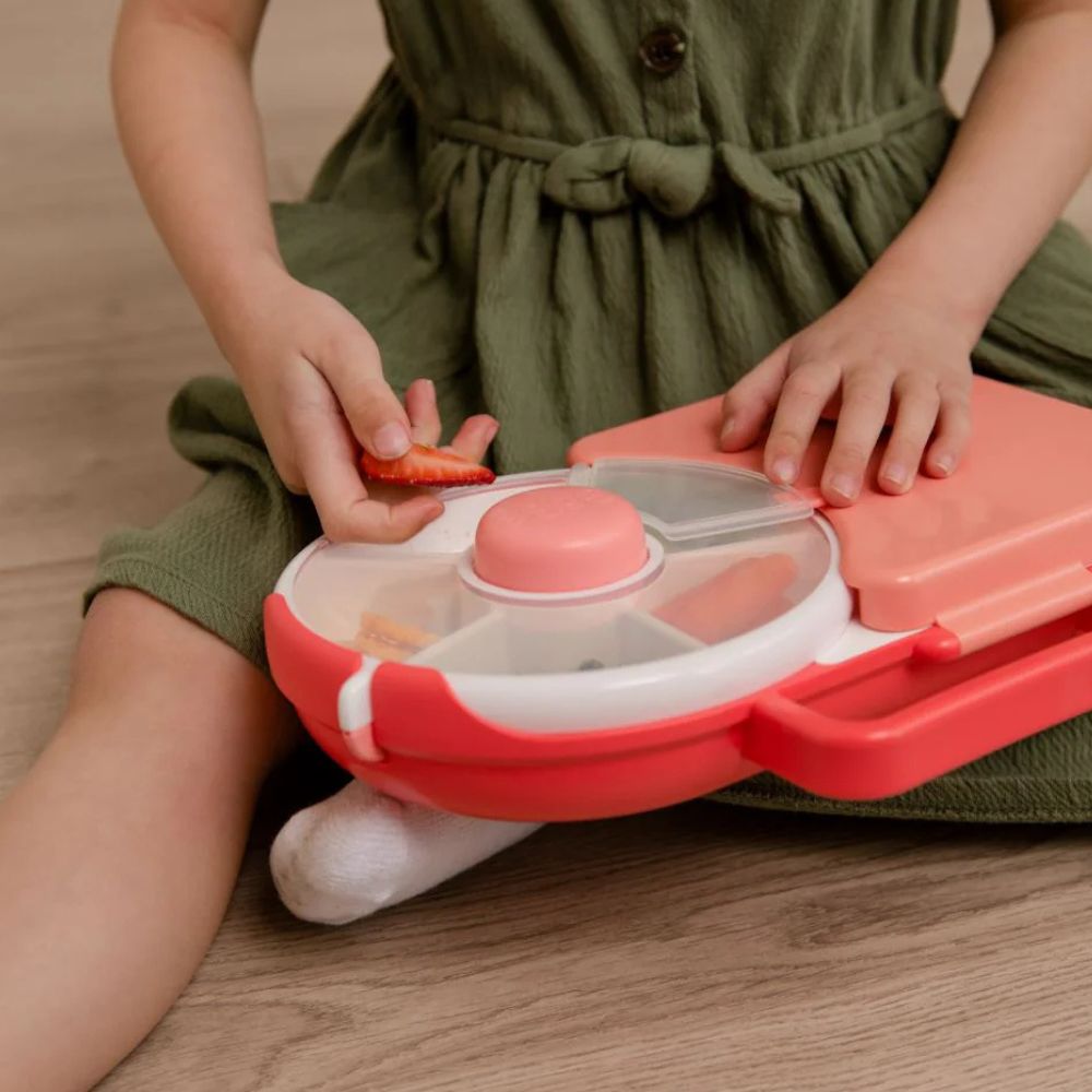 Frühstücksbox für Kinder Lunchbox Snack Spinner 2in1 – Wassermelone Pink von Gobe mit Tragegriff