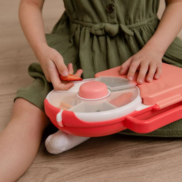 Frühstücksbox für Kinder Lunchbox Snack Spinner 2in1 Wassermelone Pink mit Fächern für Snacks