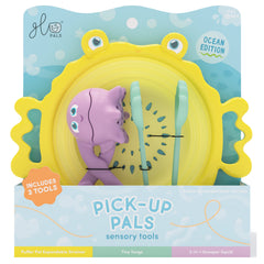 Glo Pals 5-in-1-Spielzeugset zur Förderung der Feinmotorik mit buntem Badewannenspielzeug in Gelb und Lila