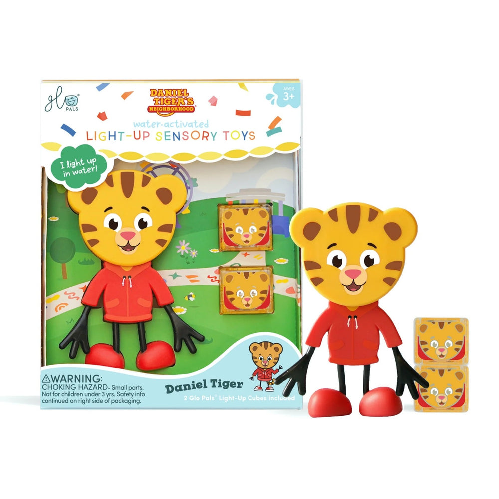 Badefigur Tiger Daniel – Set mit zwei im Wasser leuchtenden Sensorikwürfeln von Glo Pals
