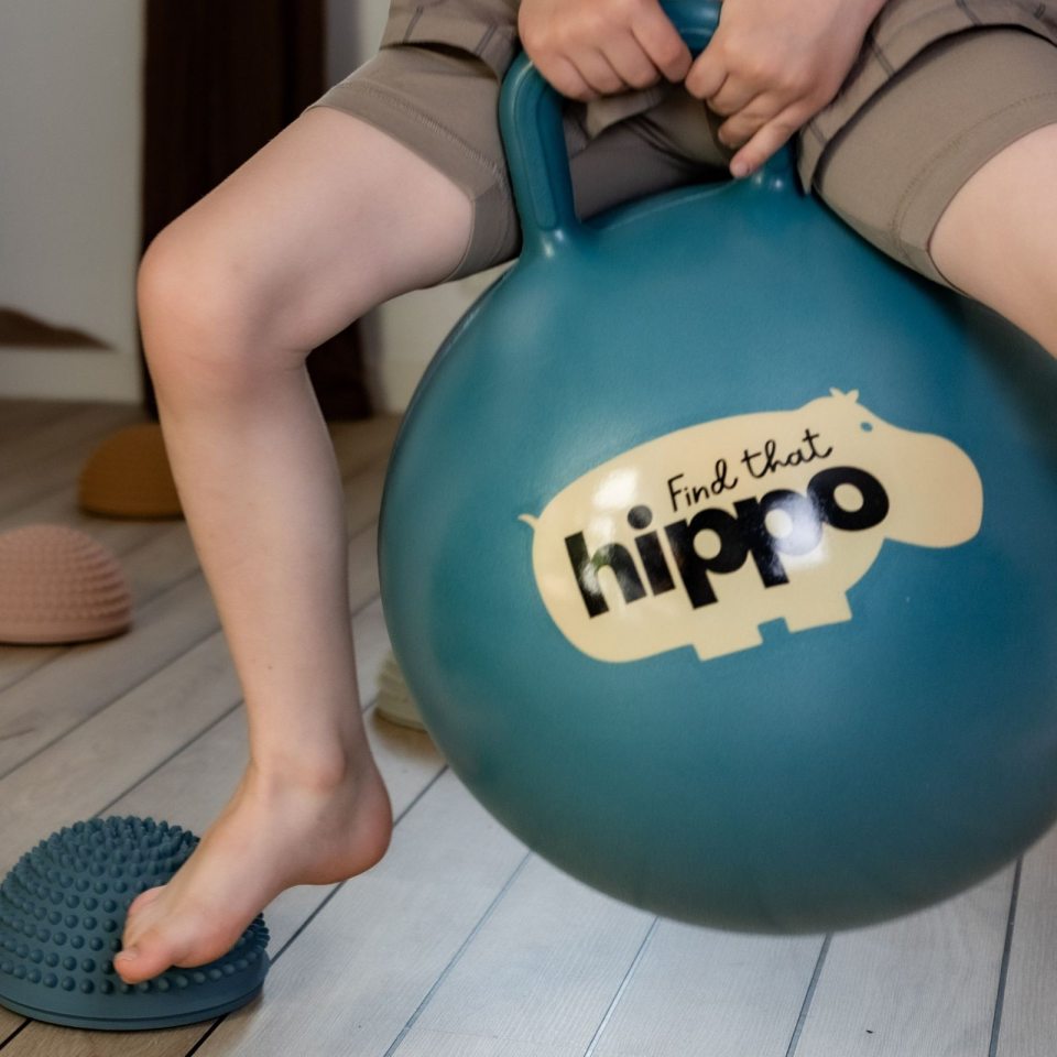 Blauer Hüpfball Blau von Find that Hippo mit praktischem Griff für Kinder