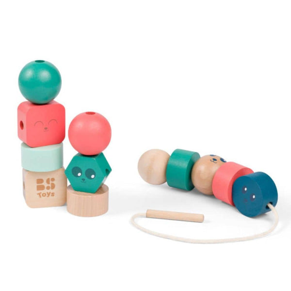 BS Toys Holz Fädelspielzeug Kinder mit bunten Formen zum kreativen Spielen und Entwickeln von Feinmotorik