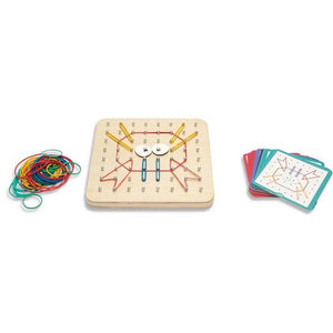BS Toys Holz Geoboard für Kinder mit Gummibändern und Vorlagen für kreative Spielmöglichkeiten