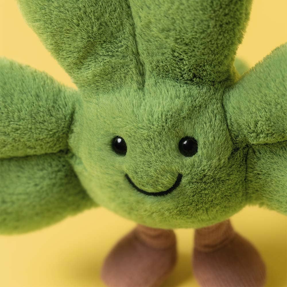 Jellycat Glücksklee Plüschspielzeug in grün mit lächelndem Gesicht für Kinder und Babys