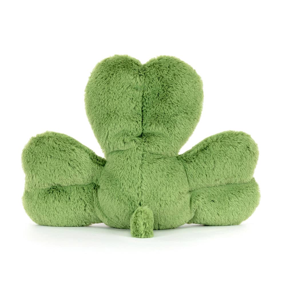 Jellycat Glücksklee Plüschspielzeug in grün mit lächelndem Gesicht für Kinder und Babys