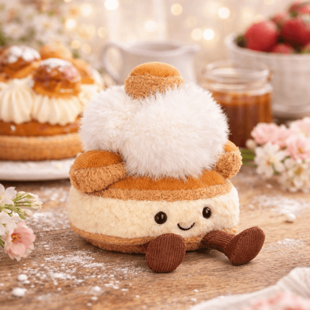 Jellycat Plüsch-Dessert in Form eines süßen orangefarbenen Kuchens mit weichem Obermaterial