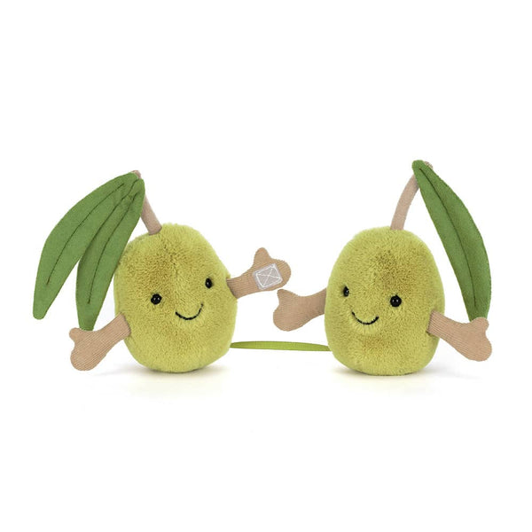 Süße Plüsch Oliven Jellycat mit lächelnden Gesichtern und grünen Blättern für Kinder