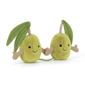 Plüsch Oliven Jellycat mit freundlichen Gesichtern und grünen Blättern für Kinder zum Kuscheln