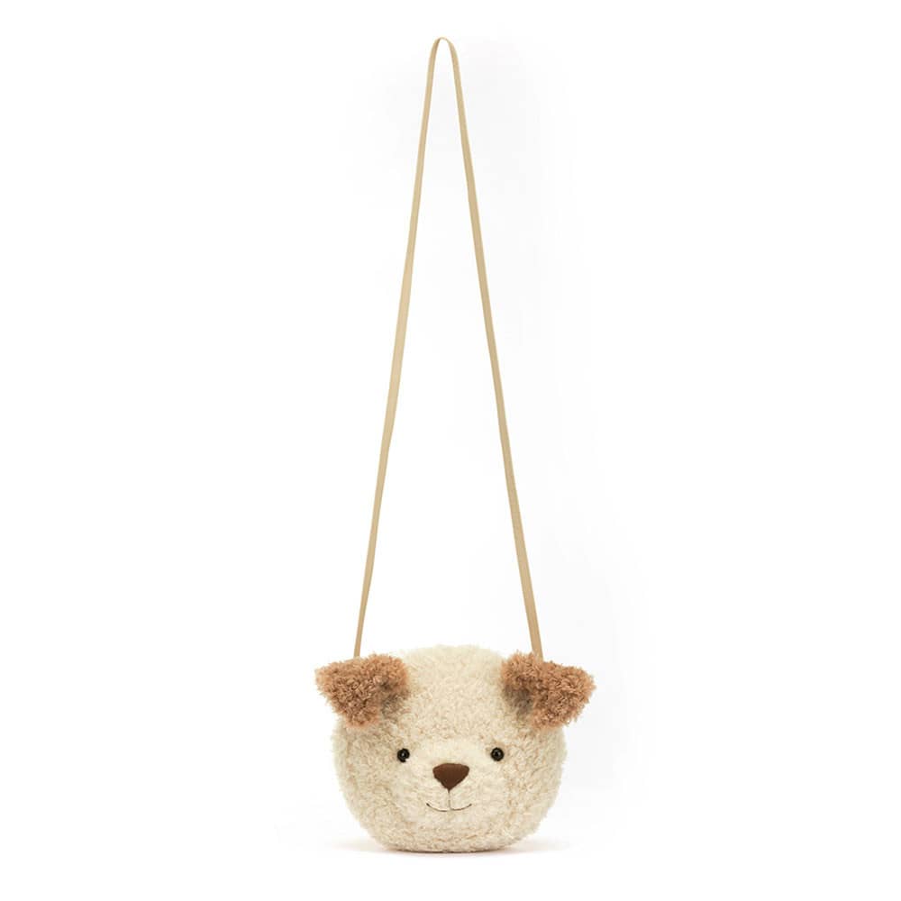 Jellycat Umhängetasche in Form eines süßen Hundekopfs mit weichem Fell und Schulterriemen