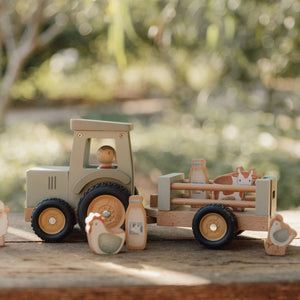 Holz-Traktor mit Anhänger & Figuren – Little Farm Spielset