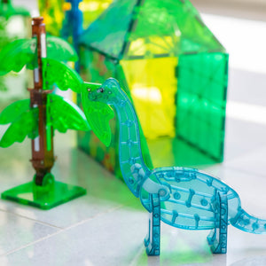 Bunte Magnetbausteine Dino World XL von MAGNA-TILES mit Dinosaurier und Pflanzen für kreatives Spielen