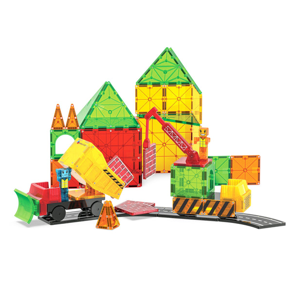 Bunte MAGNA-TILES Magnetbausteine für Kinder zum Bauen von Fahrzeugen und Strukturen im Spielbereich