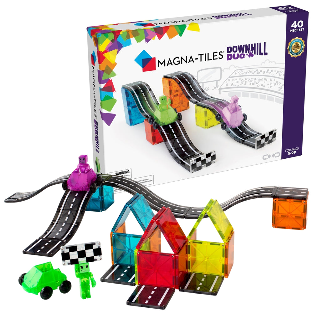 MAGNA-TILES Magnetbausteine Kinder Set mit 40 Teilen, inklusive Rennstrecke und Fahrzeugen