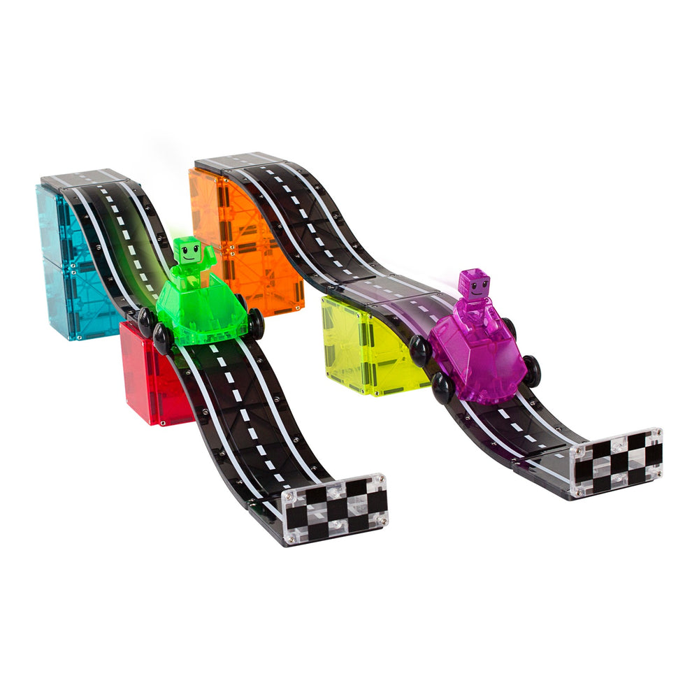 MAGNA-TILES Magnetbausteine Kinder Set mit 40 Teilen, inklusive Rennstrecke und Fahrzeugen