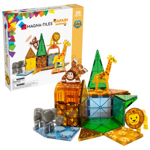 MAGNA-TILES Magnetbausteine Safari Tiere im Set mit 25 bunten Elementen für kreatives Spielen