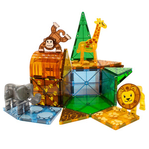 MAGNA-TILES Magnetbausteine Safari Tiere Set mit bunten Tieren und geometrischen Formen zum Spielen