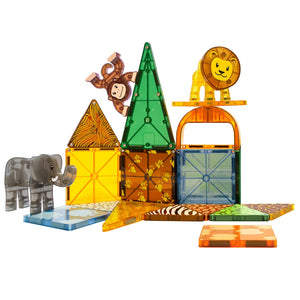 Magnetbausteine Safari Tiere von MAGNA-TILES mit Elefant, Löwe und Spielzeugmonkey zum kreativen Bauen