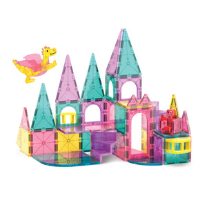 Magnetbausteine Schloss Set von MAGNA-TILES mit bunten Türmen und einer spielenden Drachenfigur