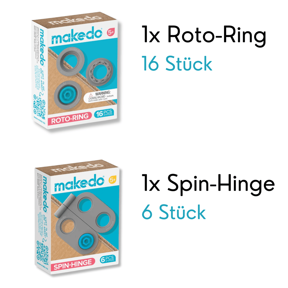 Makedo Roto-Ring Spin-Hinge Set Kinder mit 16 Teilen für kreatives Basteln und Konstruktionen