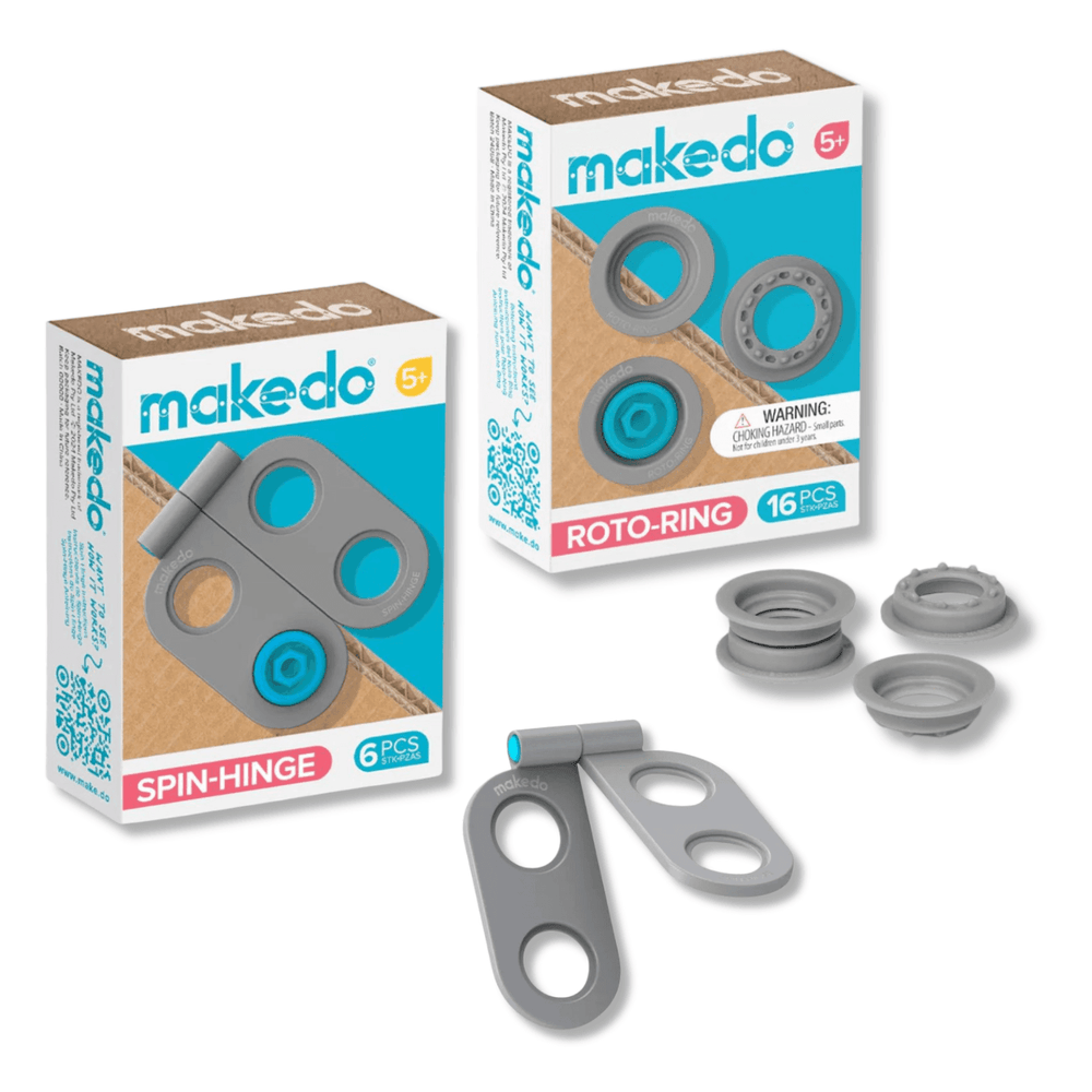 Makedo Roto-Ring Spin-Hinge Set Kinder mit 16 Teilen für kreatives Basteln und Konstruktionen