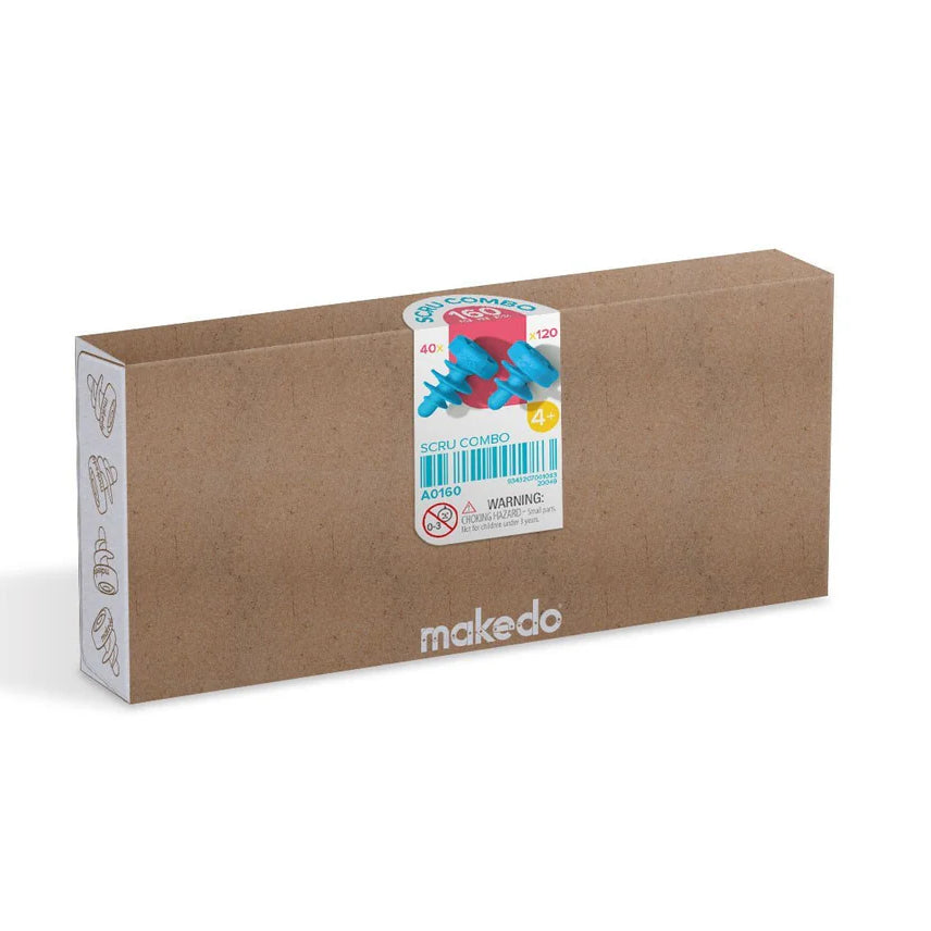 Schraubensatz für DIY-Konstruktionen – SCRU COMBO 160 Teile von Makedo in brauner Verpackung