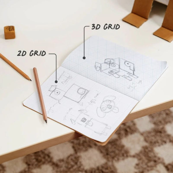 Makedo Skizzenbuch - 2D und 3D mit 2D Raster und 3D Raster für kreative Zeichnungen