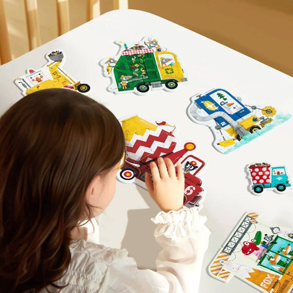 Mideer erste Puzzles für Kleinkinder mit bunten Fahrzeugen auf einem Tisch