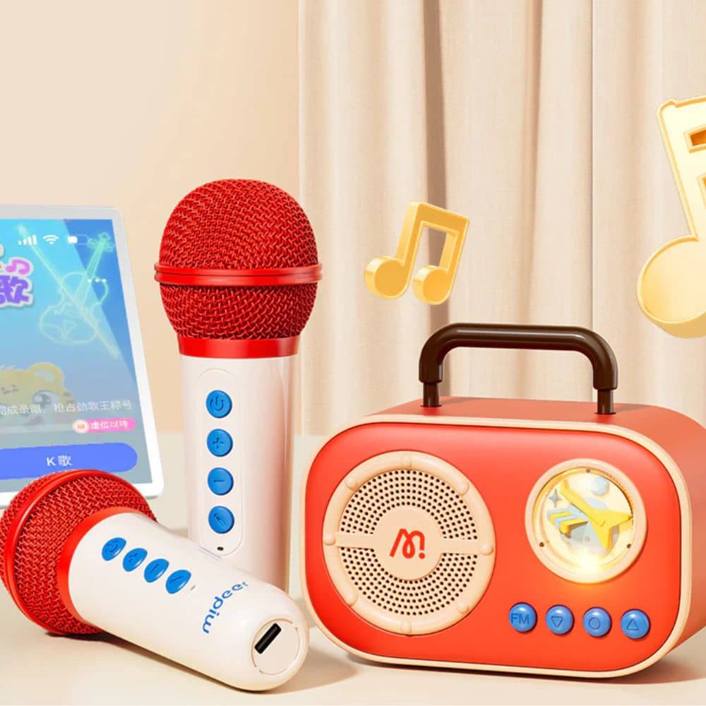 Mideer Karaoke Set für Kinder mit zwei Mikrofonen und tragbarem Lautsprecher in Rot