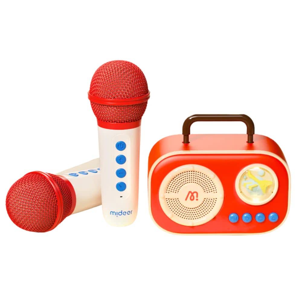 Mideer Karaoke Set für Kinder mit zwei Mikrofonen und tragbarem Lautsprecher in Rot