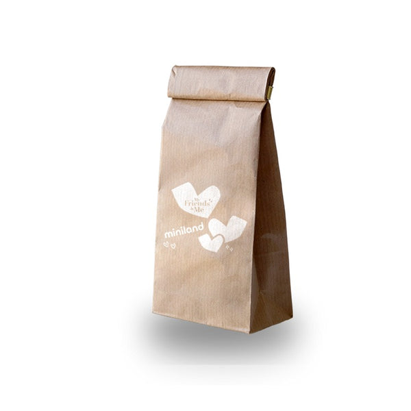 Braune Papierverpackung mit Aufdruck für Babypuppe Junge My Friends & Me – Europäer 21 cm von Miniland