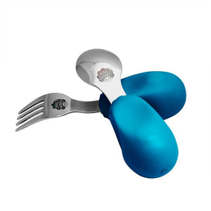 Nana's Manners Gabel und Löffel STUFE 2 – Blau Kinderbesteck mit ergonomischen Griffen