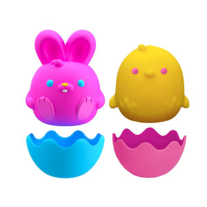 Schylling Zabawka progresywna Needoh Bunnies and Chicks in bunten Farben mit Hasen- und Kükenfiguren