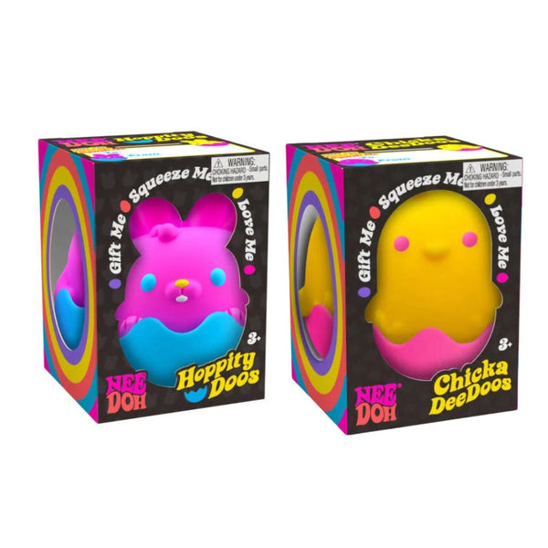 Schylling Needoh Bunnies and Chicks progressive Spielzeug in bunter Verpackung mit Hoppity Doos und Chicka DeeDoos Figuren