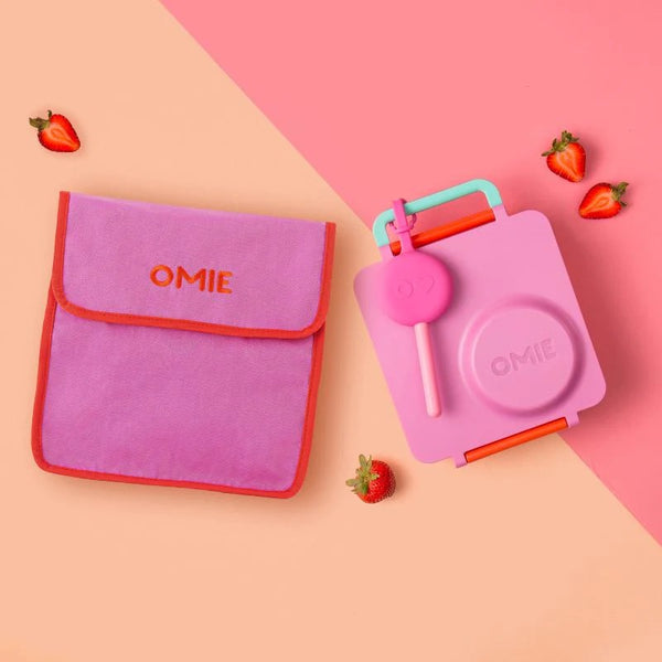 Lunchbag OmieTote – Pink mit lunchbox und eingesticktem OMIE Logo, Serviertasche aus Textil