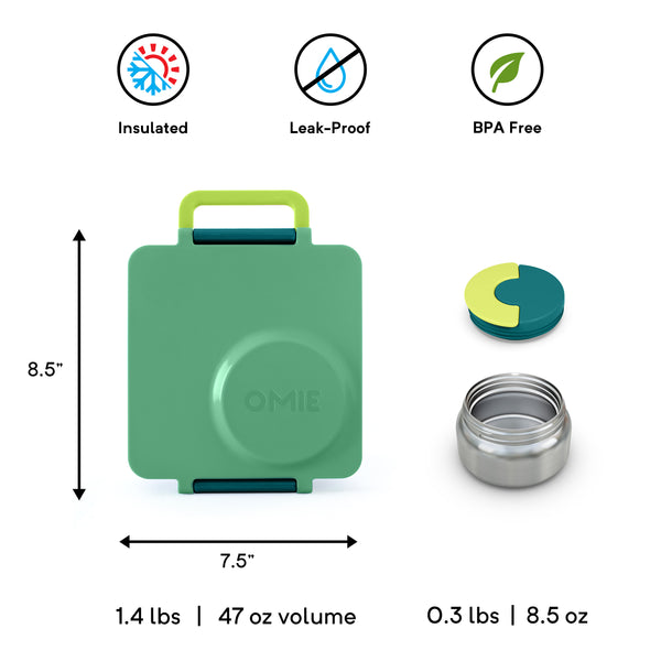 Lunchbox mit Thermoskanne OmieBox – Meadow grün mit isolierter, auslaufsicherer langlebiger Thermoskanne