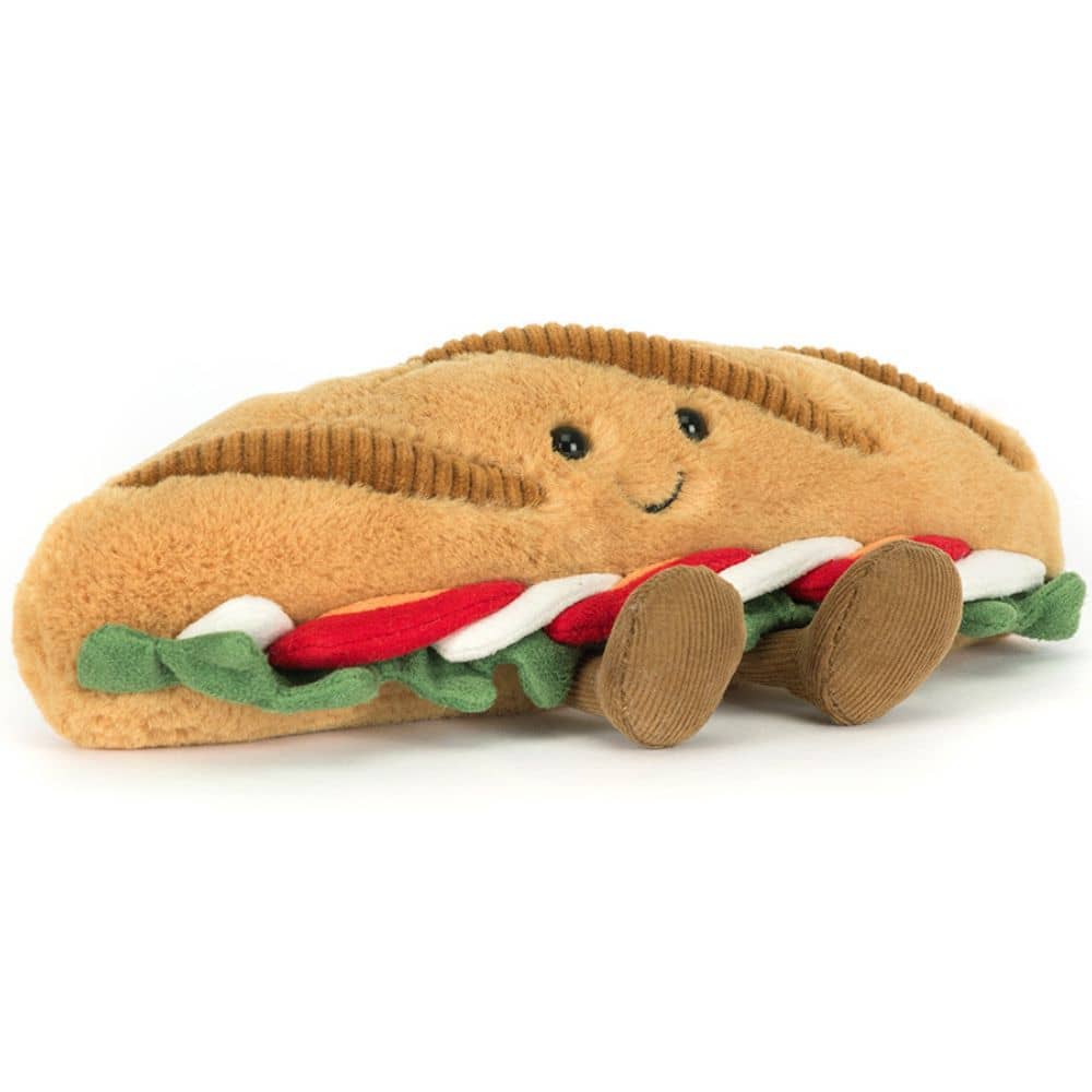 Jellycat Plüsch Baguette Caprese mit lächelndem Gesicht und bunten Details für Kinder