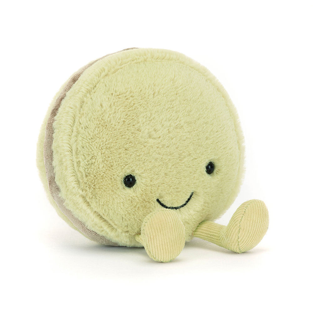 Plüsch Happy Macaroon Pistazie Max 12 cm von Jellycat, weiches grünes Kuscheltier in Macaronform