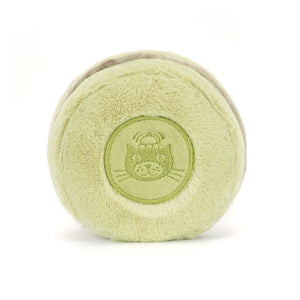 Jellycat Plüsch Happy Macaroon Pistazie Max 12 cm weiches, grünes Kuscheltier rund mit Katzenmotiv