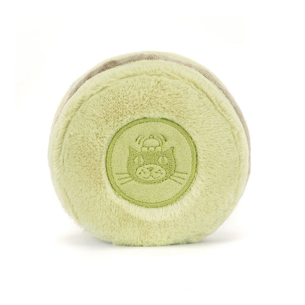 Jellycat Plüsch Happy Macaroon Pistazie Max 12 cm weiches, grünes Kuscheltier rund mit Katzenmotiv