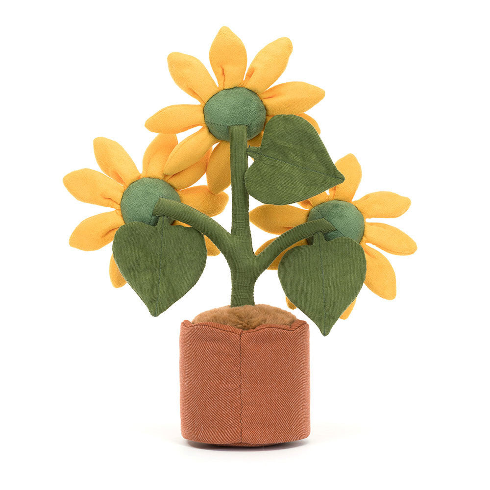 Jellycat Plüsch-Sonnenblumen 35 cm Kuschelblumen im Topf mit lächelnden Gesichtern