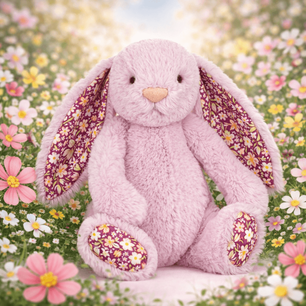 Jellycat Plüschhase LUX mit Blumenöhrchen in zartem Rosa für Kinder zum Kuscheln und Spielen
