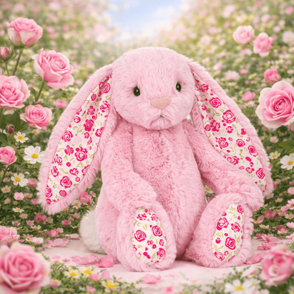 Jellycat Plüschkaninchen LUX mit Blumenöhrchen in Rosa, ideal zum Kuscheln und Spielen