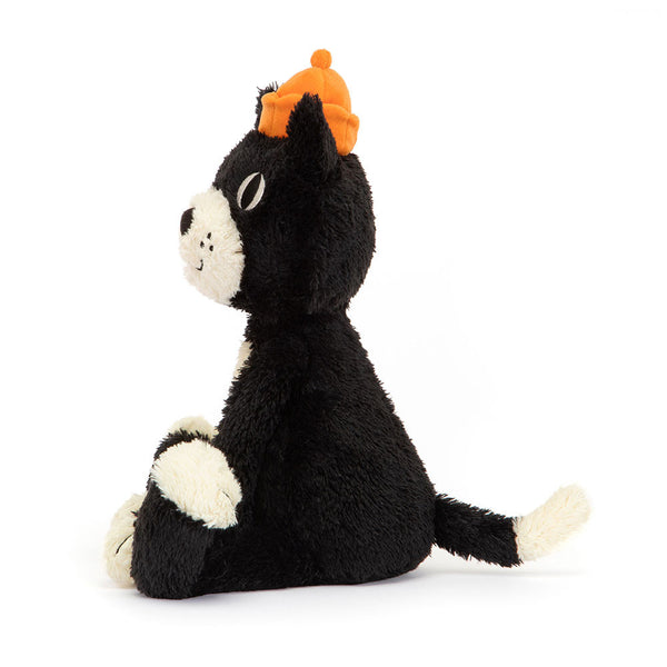 Jellycat Plüschkatze 32 cm in Schwarz mit süßem orangefarbenen Hut für Kinder
