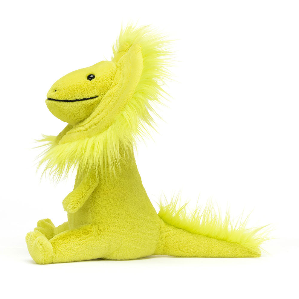 Jellycat Plüsch-Dinosaurier – Dilophosaurus 27 cm in hellem Gelb mit flauschigem Kragen