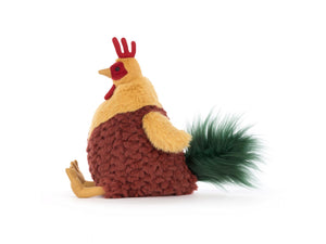 Jellycat Plüsch-Hahn 22 cm braun-gelb mit grünem Schwanz aus weichem Kuschelstoff