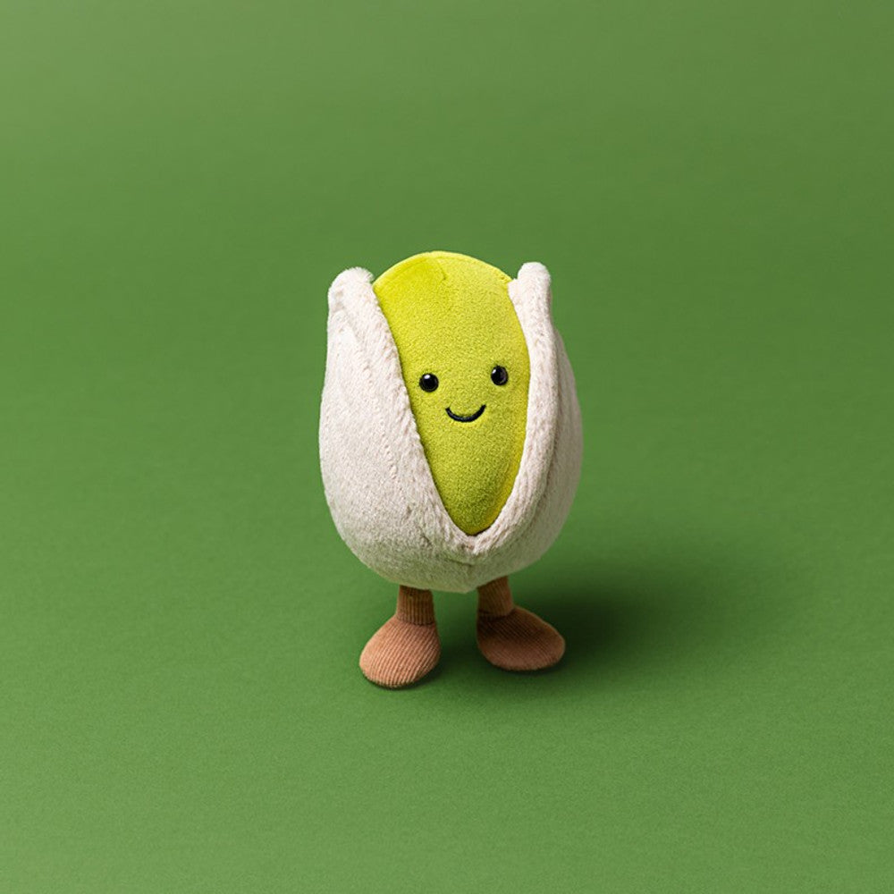 Jellycat Kuscheltier Plüsch Pistazie 14 cm mit niedlichem Gesicht und weichen braunen Füßen