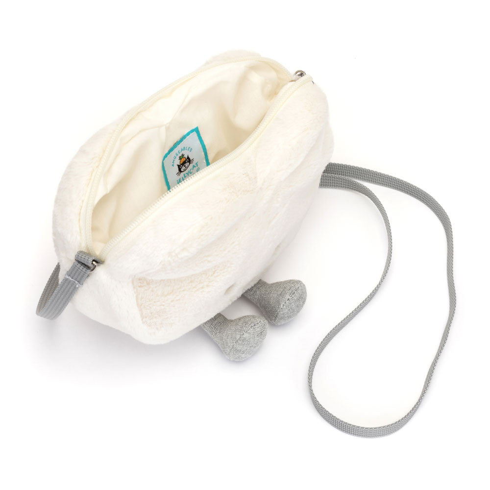 Jellycat Plüsch Umhängetasche Cremefarbenes Herz mit süßem Gesicht und grauem Riemen