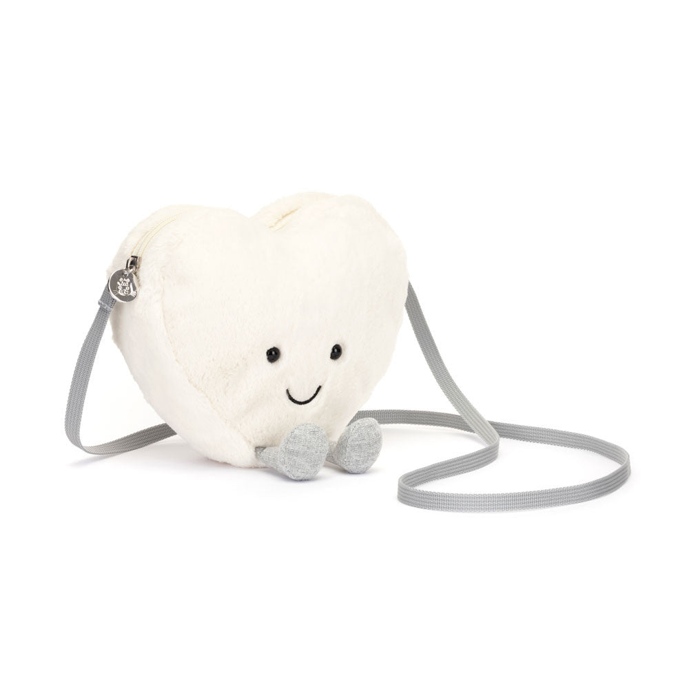 Jellycat Plüsch Umhängetasche Cremefarbenes Herz mit süßem Gesicht und grauem Riemen