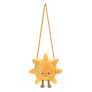 Jellycat Plüsch-Umhängetasche – Lächelnde Sonne in Orange mit lächelndem Gesicht und langen Trägern